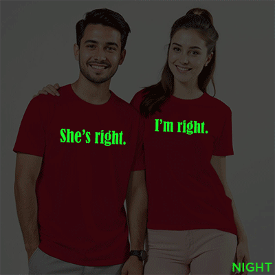 She's Right | I 'm Right Custom Couple Glow In The Dark T-shirt