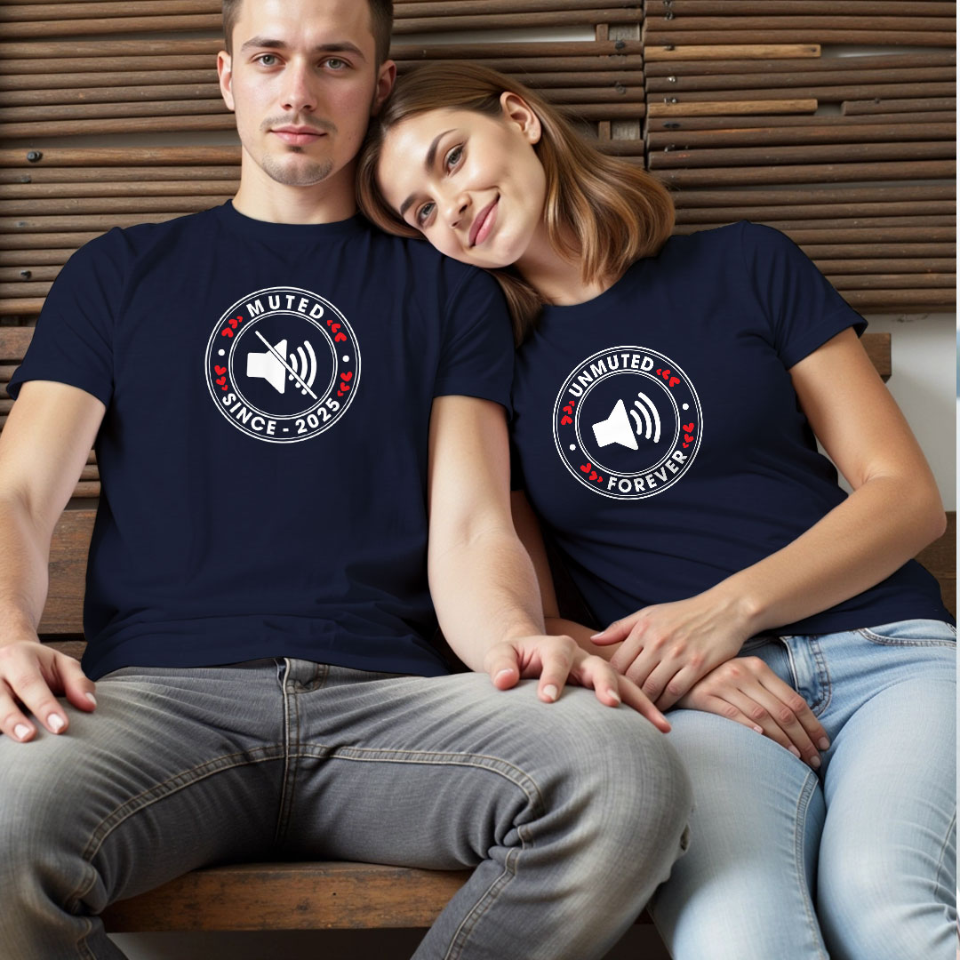 Muted Unmuted Custom Funny Custom Couple T-shirt