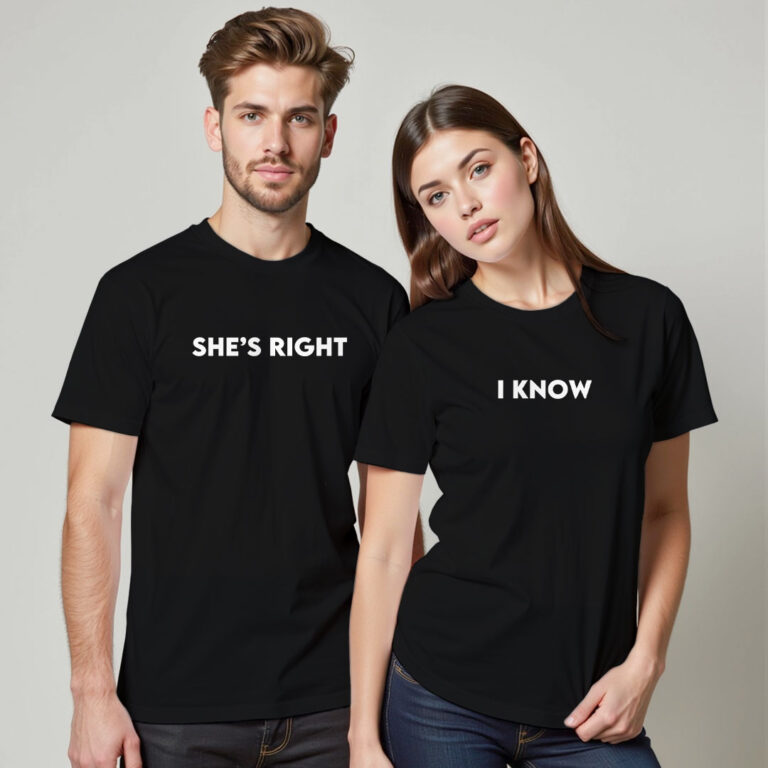 She's Right | I Know Custom Couple Glow In The Dark T-shirt image 2