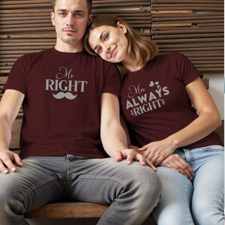 Mr Right Mrs Always Right Custom Reflective Couple T-shirt image 2