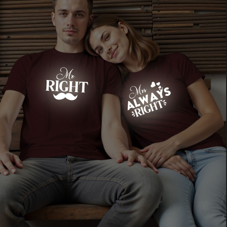 Mr Right Mrs Always Right Custom Reflective Couple T-shirt