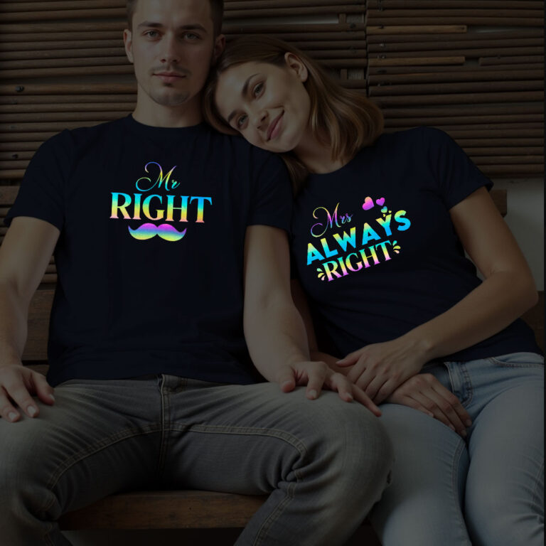 Mr Right Mrs Always Right Custom Couple Rainbow Reflective T-shirt