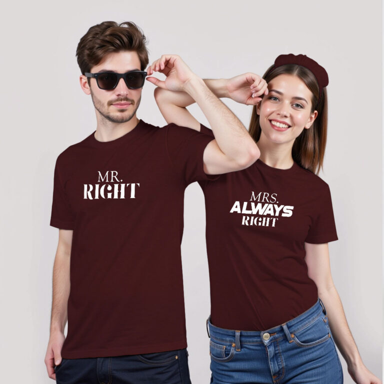 Mr Right Mrs Always Right Custom Couple Glow In The Dark T-shirt image 2