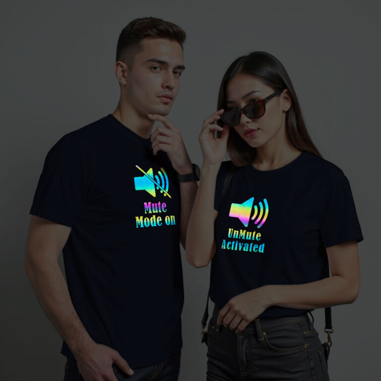 Mute Mode on | Unmute Activated Custom Couple Rainbow Reflective T-shirt