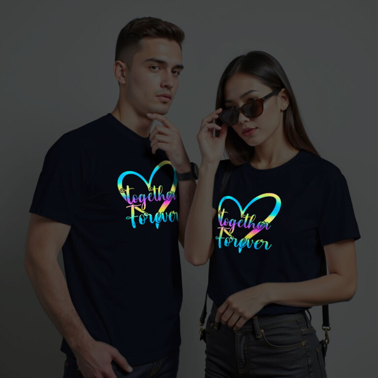 Heart Together Forever Custom Couple Rainbow Reflective T-shirt