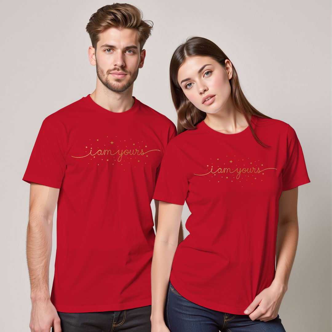 I am Yours Custom Gold Printed Couple T-shirt