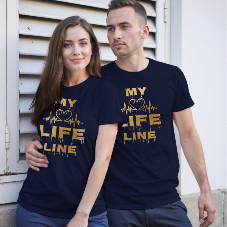 My Life Line Custom Gold Printed Couple T-shirt