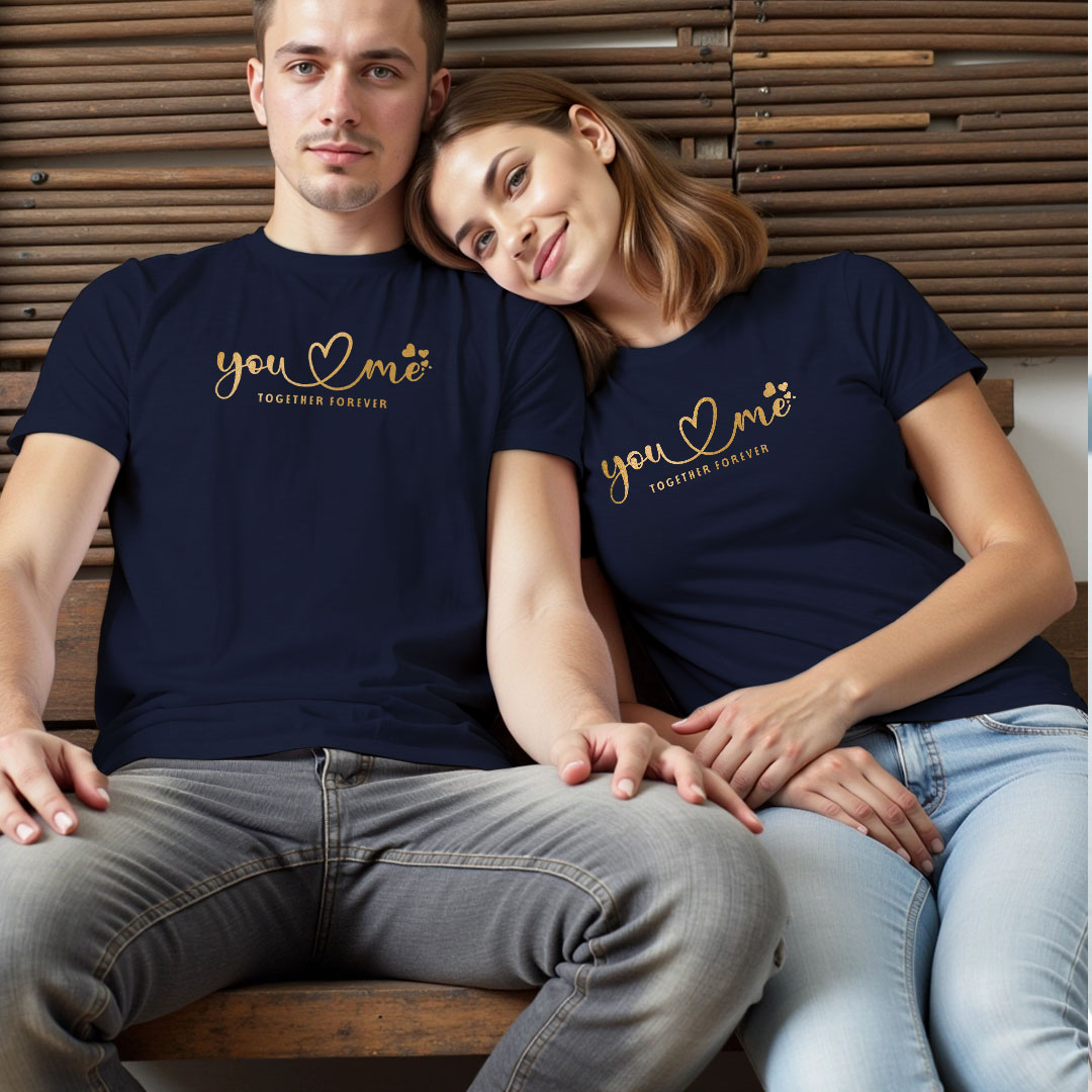 You Love me Custom Gold Printed Couple T-shirt
