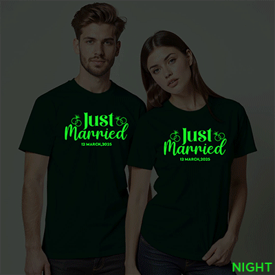 Unique Just Married Custom Couple Glow In The Dark T-shirt