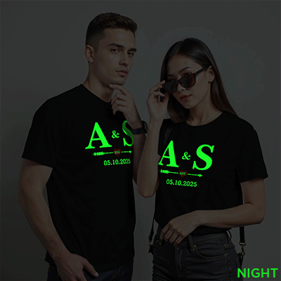 Custom Name and Date Custom Couple Glow In The Dark T-shirt