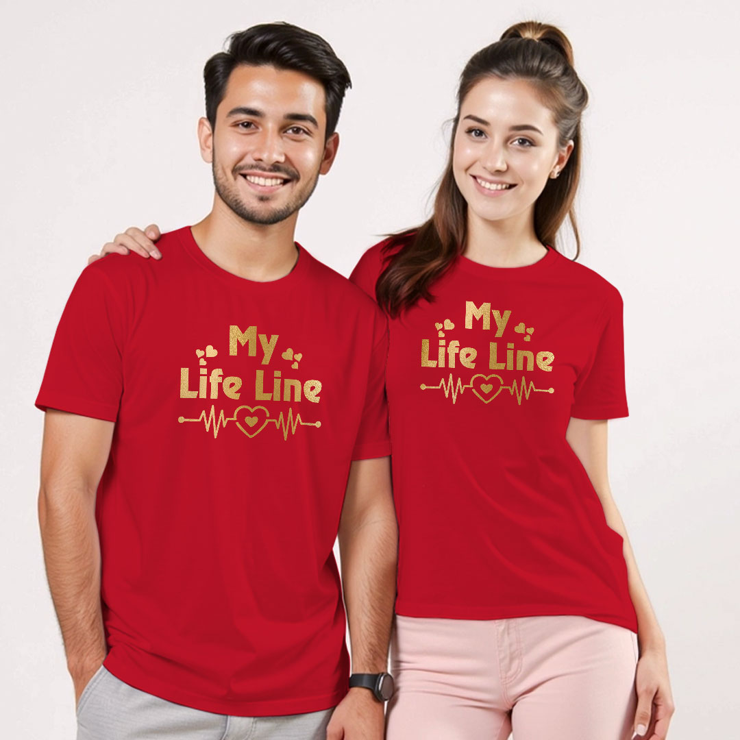 My Life Line unique Custom Gold Printed Couple T-shirt