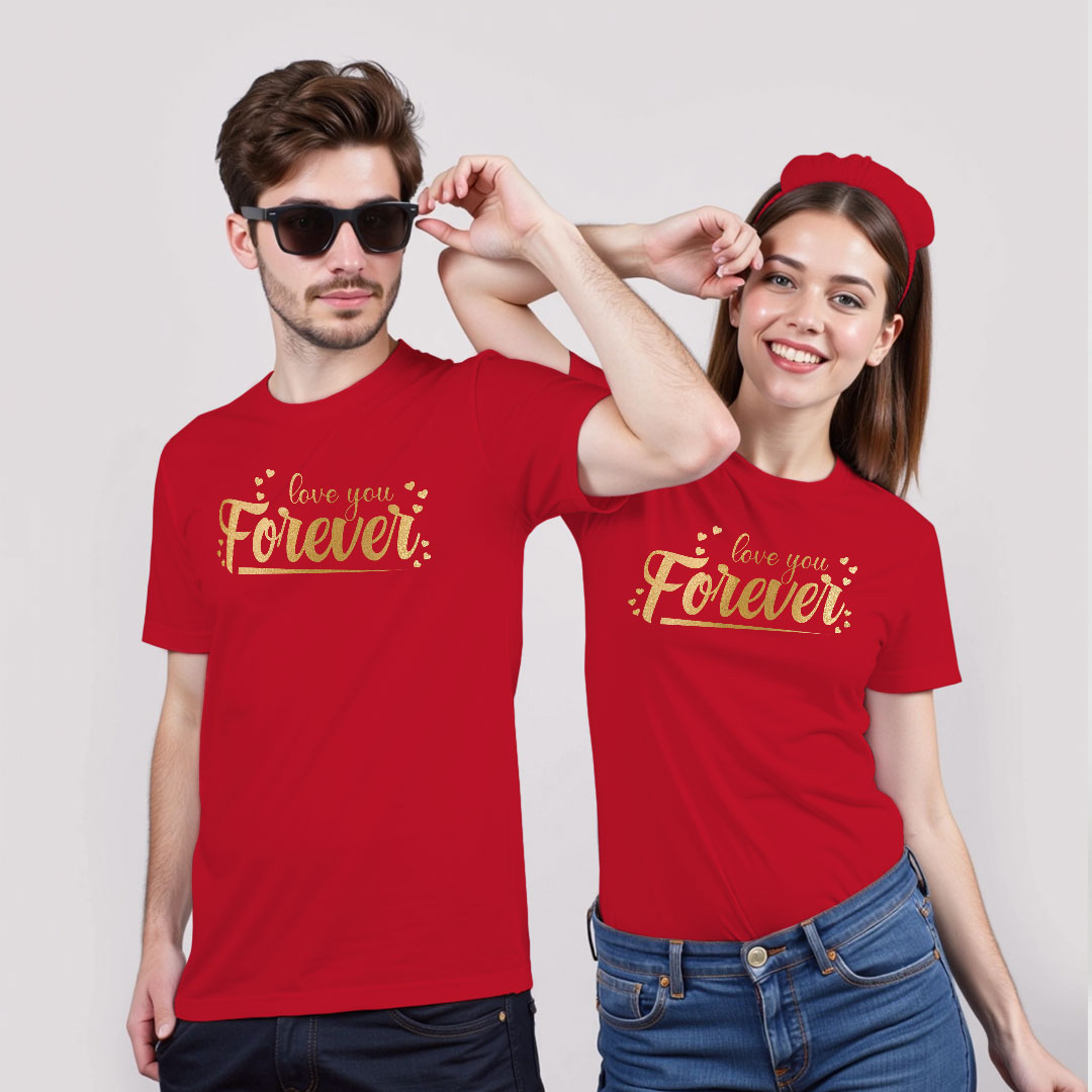 Love you forever Custom Gold Printed Couple T-shirt