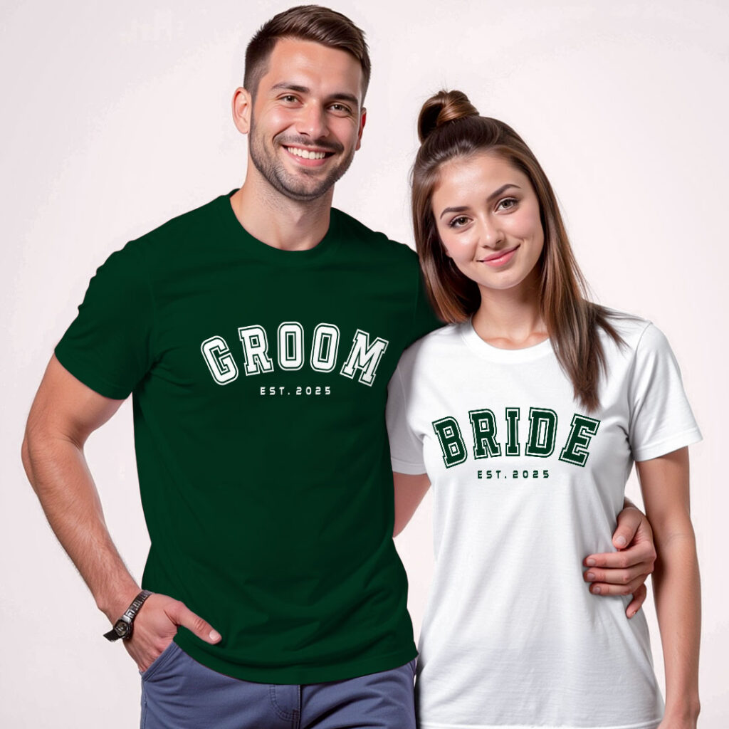 Custom Bride Groom Wedding T-shirt | Bride_Groom | Regular Print | Beige