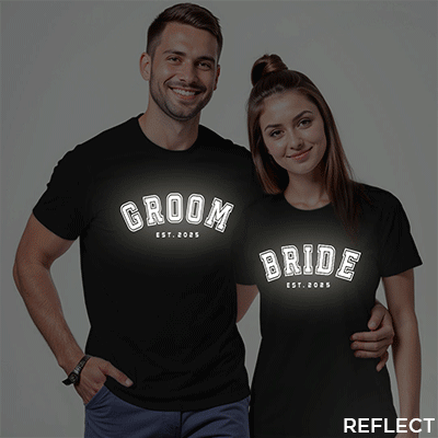 Custom Bride Groom Reflective Wedding T-shirt | Bride_Groom | Reflective | Beige