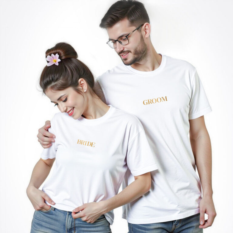 Groom Bride Gold Printed Wedding T-shirt