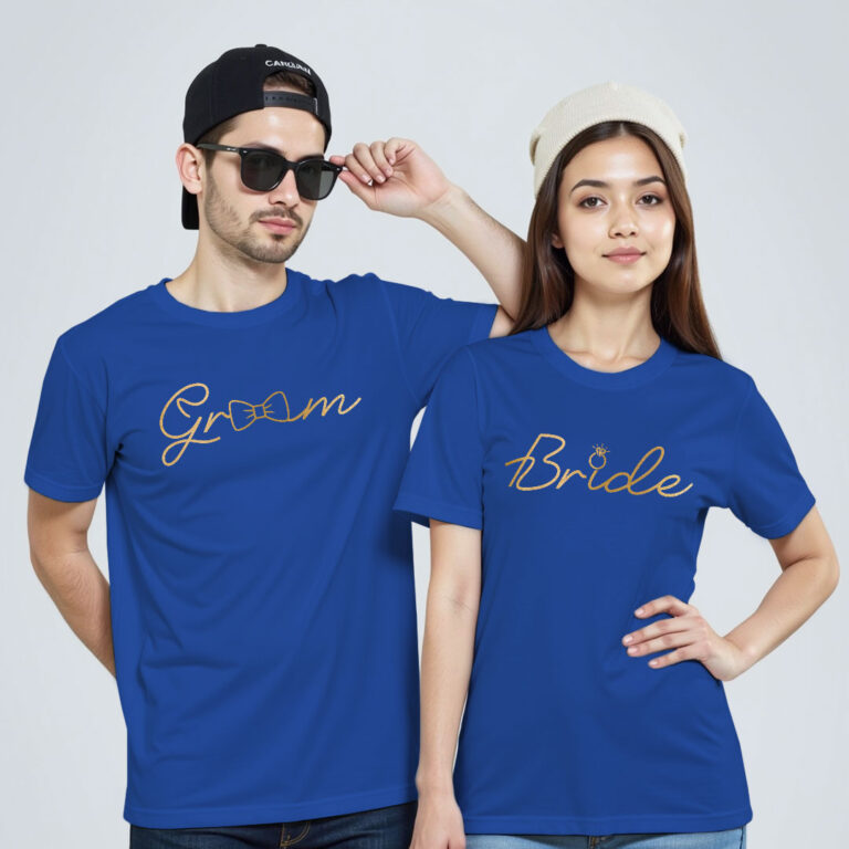 Groom Bride Special Gold Printed Wedding T-shirt