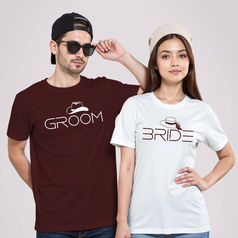 Bride goom with Hat Stlye Wedding T-shirt