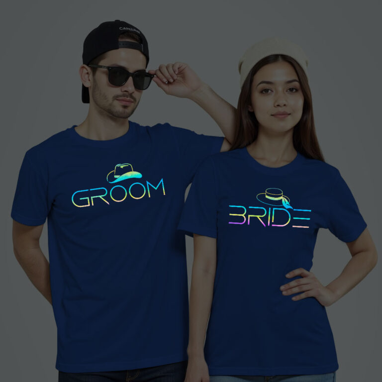 Bride goom with Hat Stlye Wedding Rainbow Reflective T-shirt