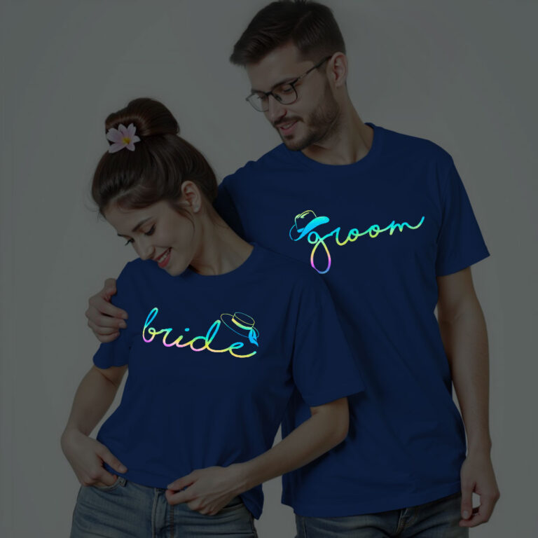 Unique Bride Groom Wedding Rainbow Reflective T-shirt
