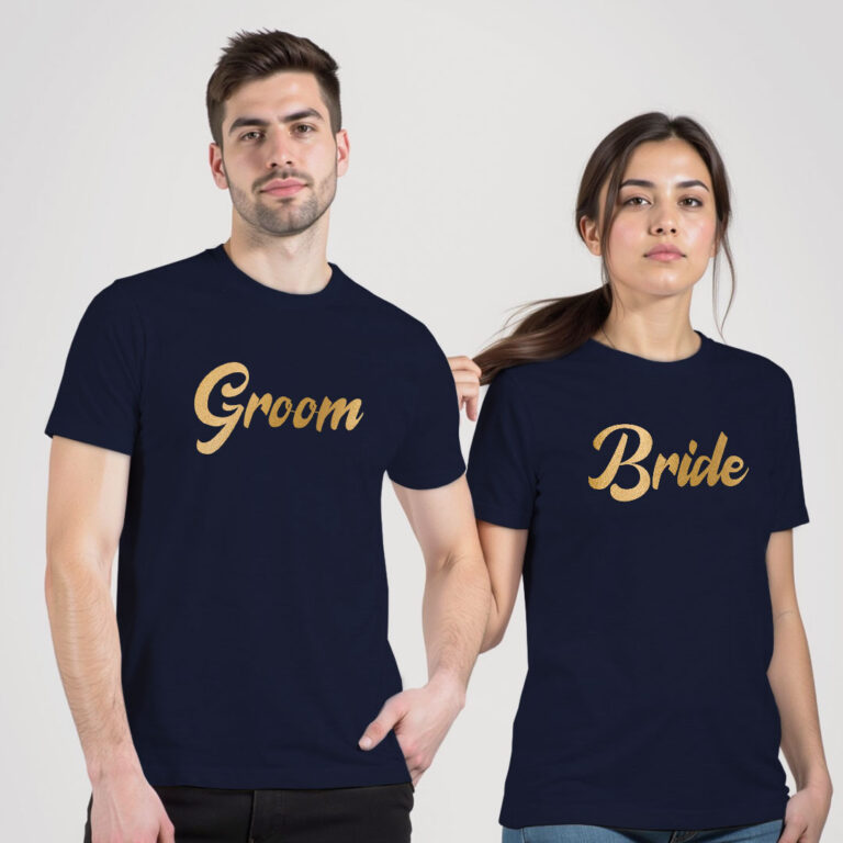 Groom Bride Gold Printed Wedding T-shirt