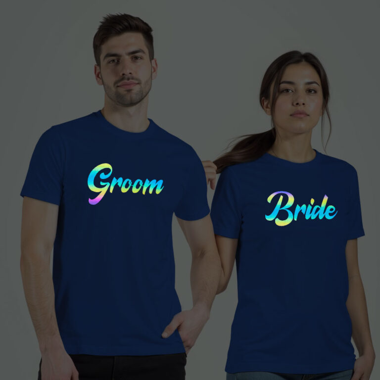 Groom Bride Wedding Rainbow Reflective T-shirt