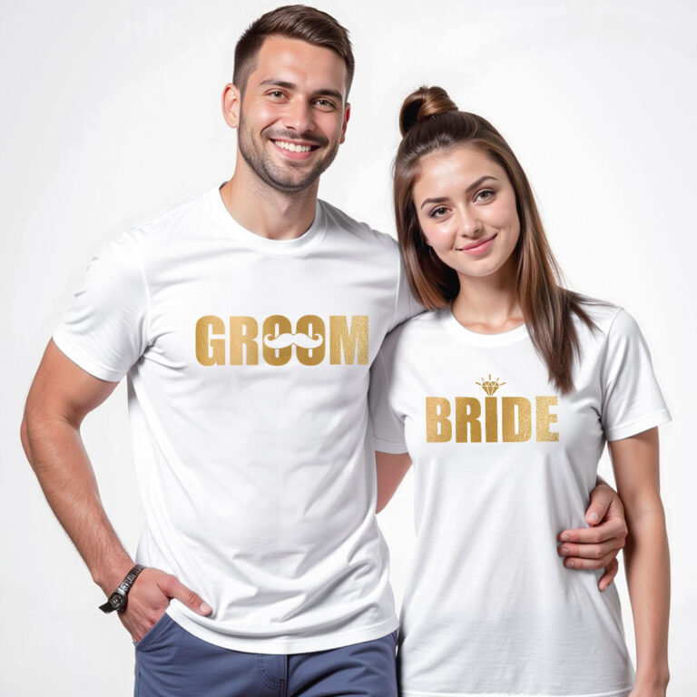 Bride Groom | Chief Decision Officer Gold Printed Wedding T-shirt