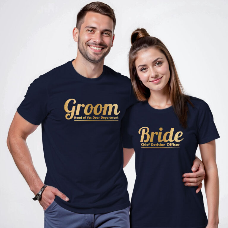 Bride Groom | Under management New Boss Gold Printed Wedding T-shirt