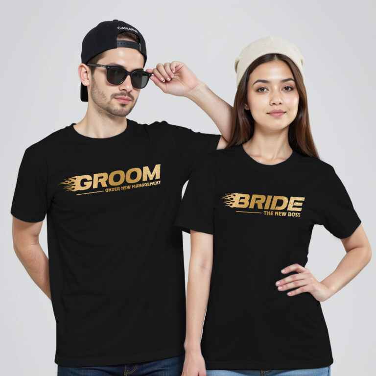 Groom Bride Diamond Theme Gold Printed Wedding T-shirt