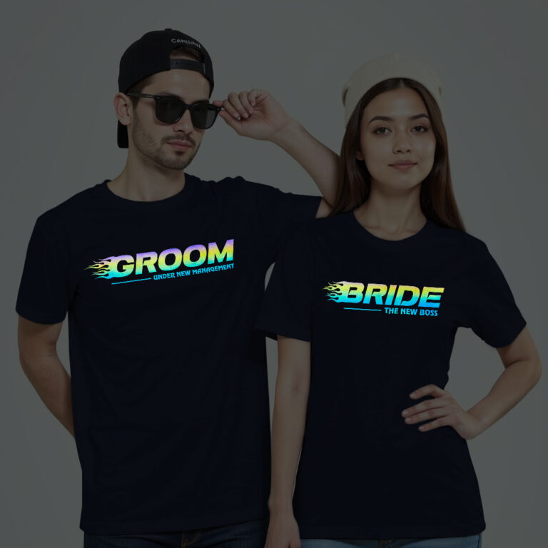 Groom Bride Diamond Theme Wedding Rainbow Reflective T-shirt
