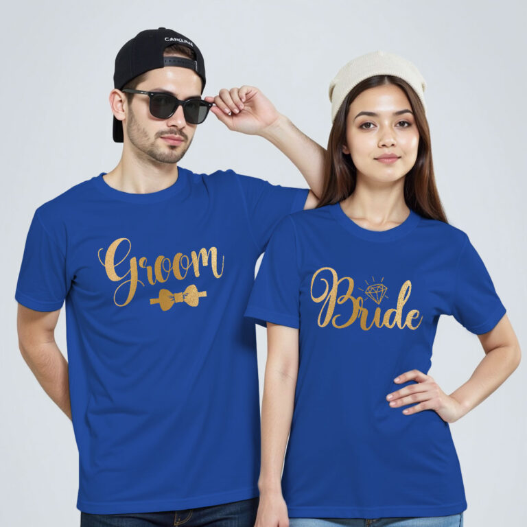 Groom Bride Gold Printed Wedding T-shirt