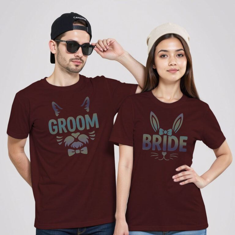 Groom Bride Wedding Rainbow Reflective T-shirt image 2