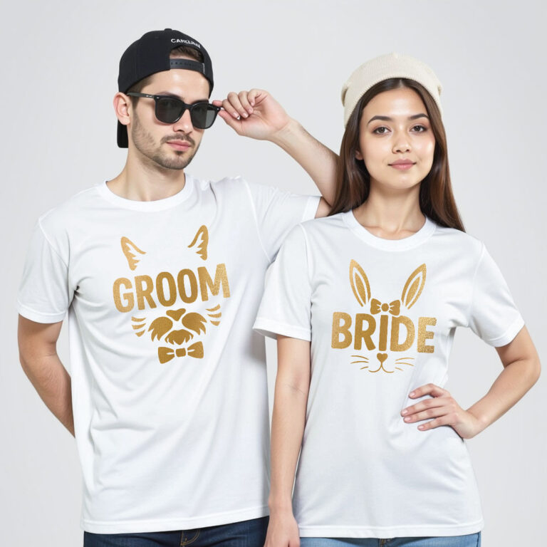Groom Bride Gold Printed Wedding T-shirt