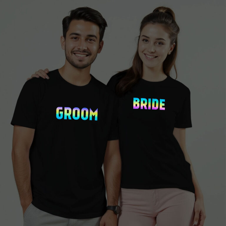 Bride Groom Wedding Rainbow Reflective T-shirt