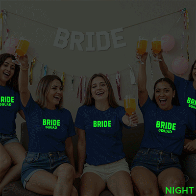 Bride & Bride Squad Wedding Glow In The Dark T-shirt | Bride Squad | Night Glow | Beige