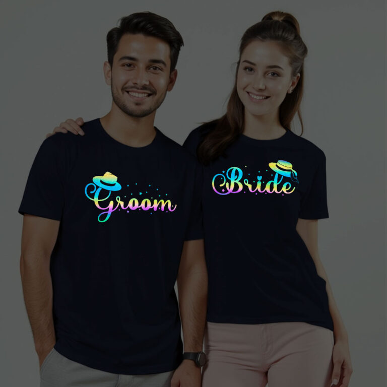 Unique Bride Groom Wedding Rainbow Reflective T-shirt