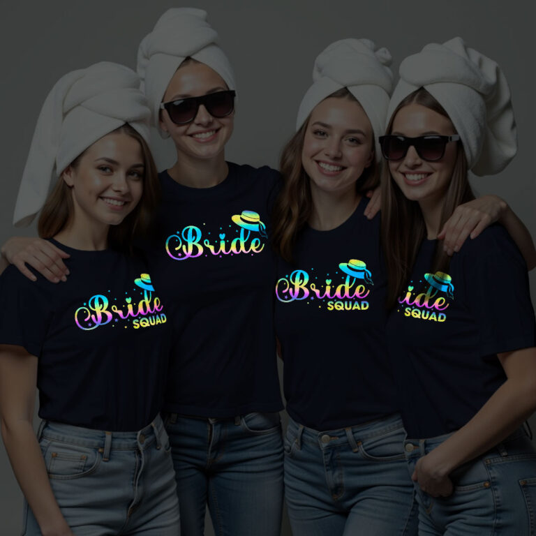 Unique Bride & Bride Squad Wedding Rainbow Reflective T-shirt