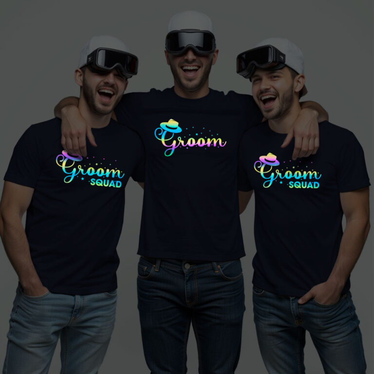 Unique Groom & Groom Squad Wedding Rainbow Reflective T-shirt