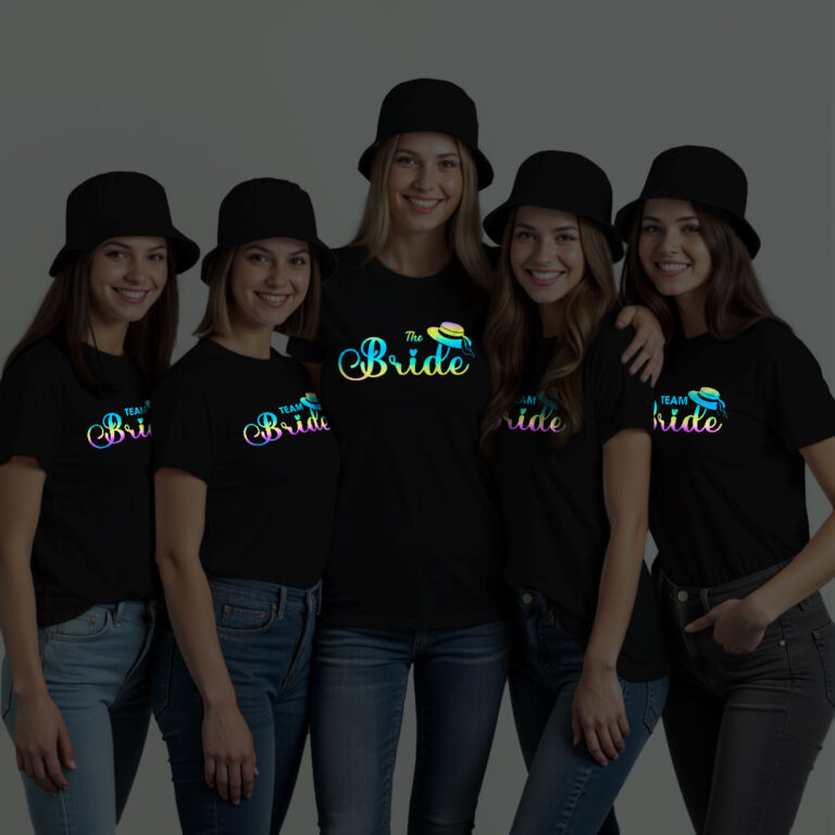 The Bride & Bride Team Wedding Rainbow Reflective T-shirt