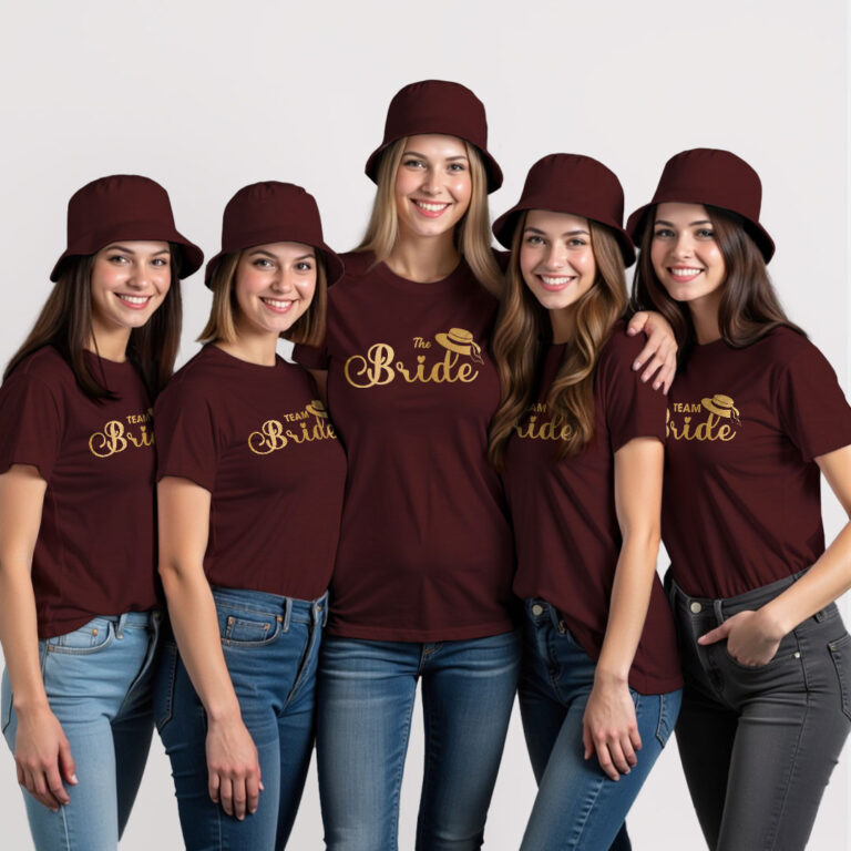 The Bride & Bride Team Gold Printed Wedding T-shirt
