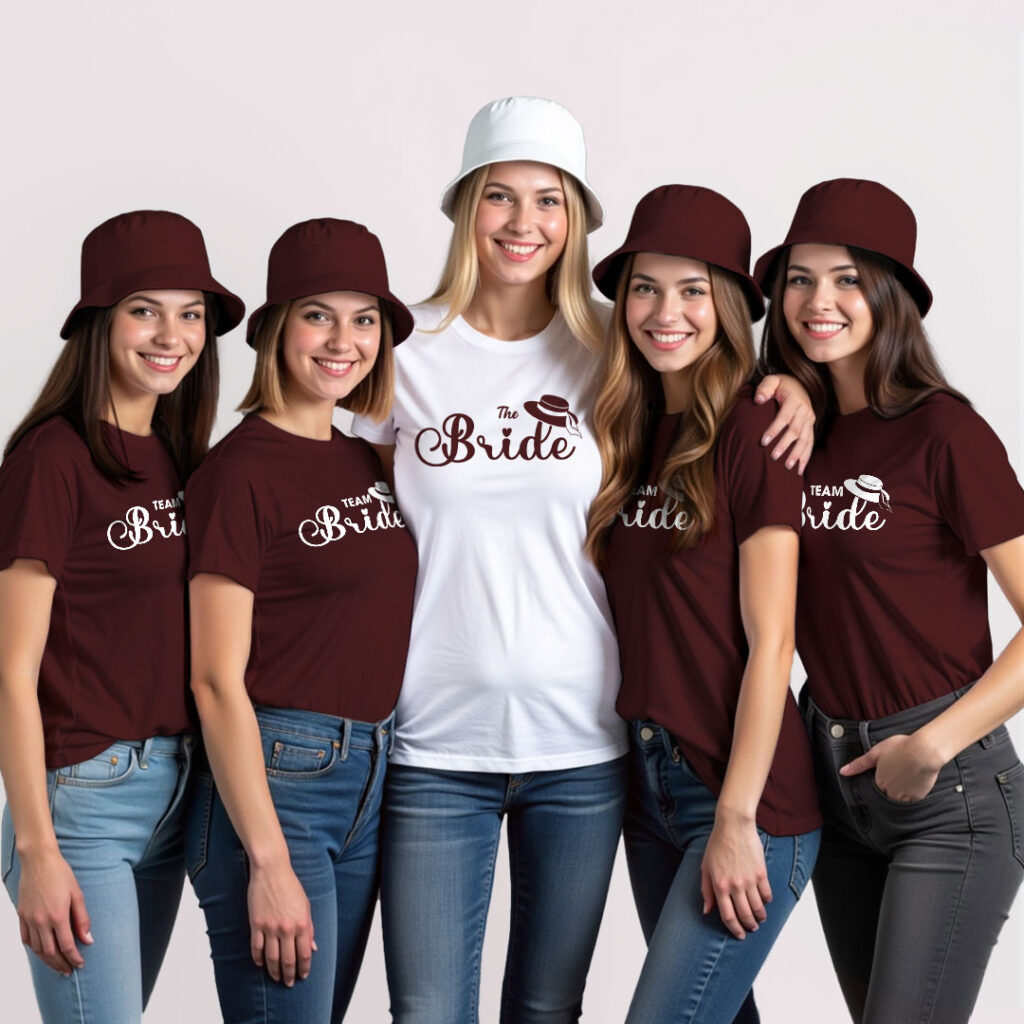 The Bride & Bride Team Wedding T-shirt | Bride Squad | Regular Print | Beige