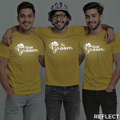 The Groom & Groom Team Reflective Wedding T-shirt | Groom Squad | Reflective | Beige