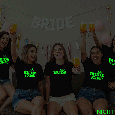 Crown with Bride & Bride Squad Wedding Glow In The Dark T-shirt