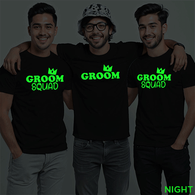 Crown with Groom & Groom Squad Wedding Glow In The Dark T-shirt