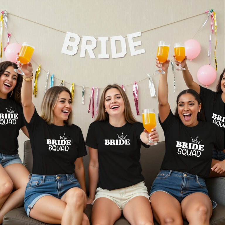 Crown with Bride & Bride Squad Wedding Glow In The Dark T-shirt image 2