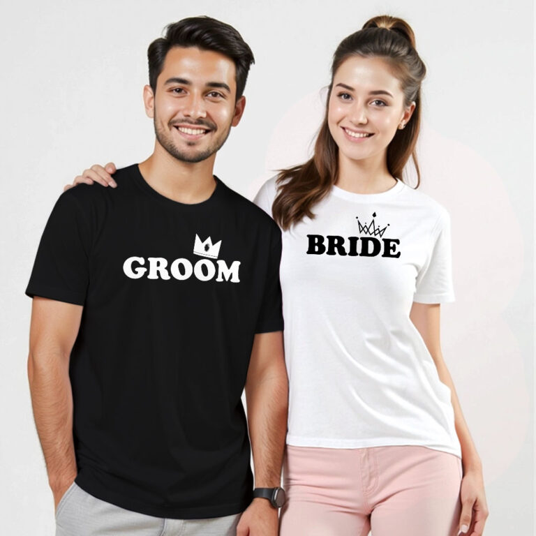 Crown with Groom Bride Wedding T-shirt