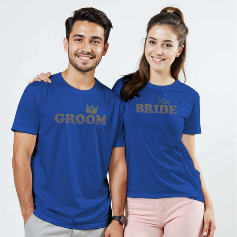 Crown with Groom Bride Wedding Rainbow Reflective T-shirt image 2