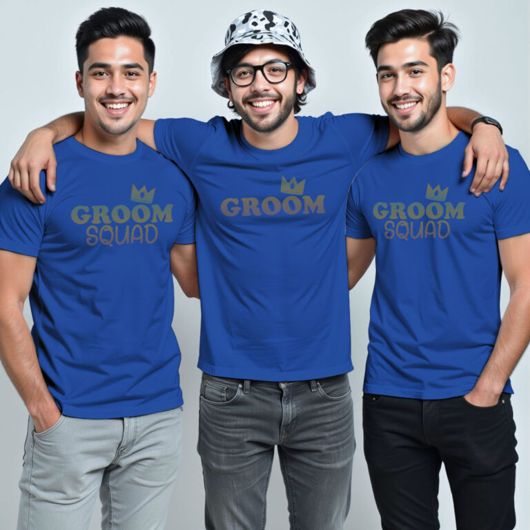 Crown with Groom & Groom Squad Wedding Rainbow Reflective T-shirt image 2