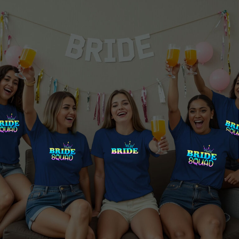 Crown with Bride & Bride Squad Wedding Rainbow Reflective T-shirt