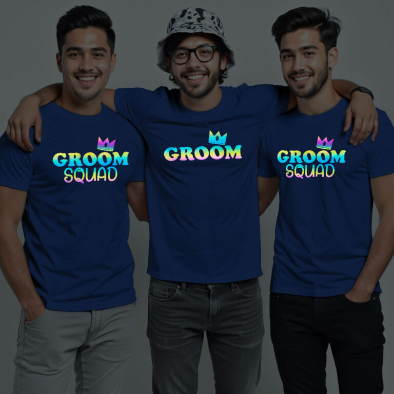 Crown with Groom & Groom Squad Wedding Rainbow Reflective T-shirt