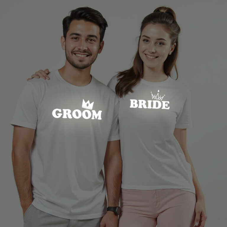 Crown with Groom Bride Reflective Wedding T-shirt